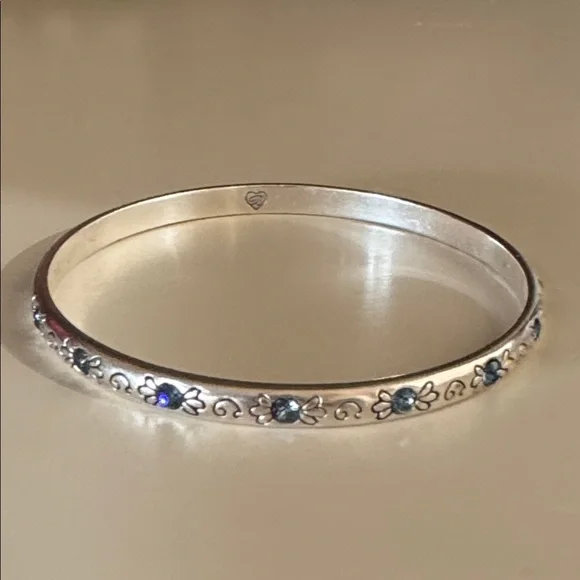 Brighton Women's Silver Bangle with Light Blue Crystals OS EUC - Picture 2 of 9